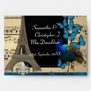Romantic vintage paris music sheet wedding envelope
