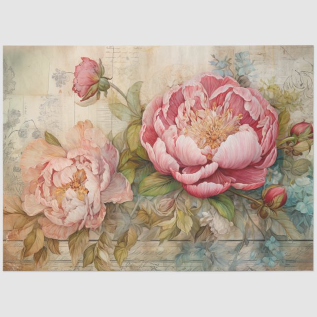 ROMANTIC VINTAGE PEONY DECOUPAGE TISSUE PAPER (Front)