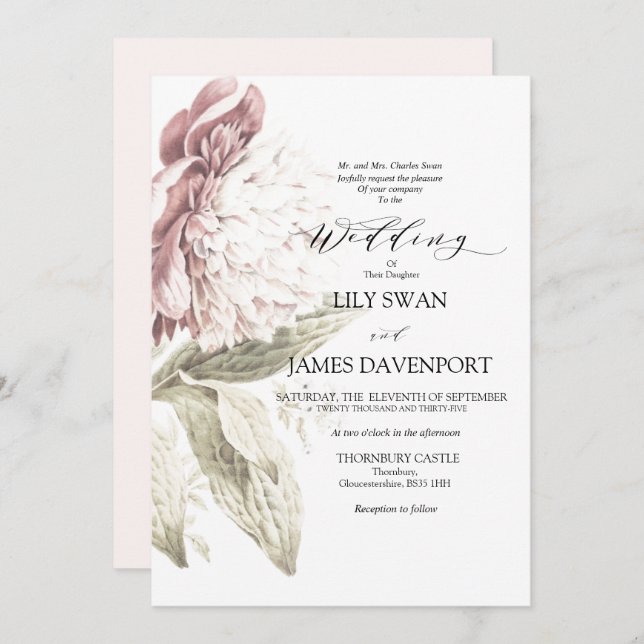 Romantic Vintage Peony Wedding  Invitation (Front/Back)