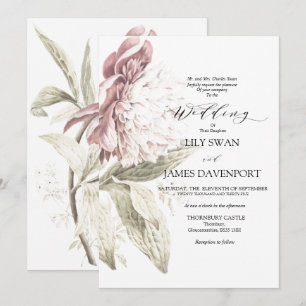 Romantic Vintage Peony Wedding Invitation