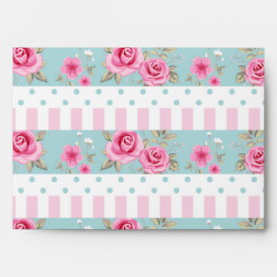 Romantic Vintage Pink & Mint Floral Roses Pattern Envelope