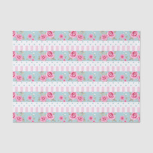 Romantic Vintage Pink & Mint Floral Roses Pattern Tissue Paper