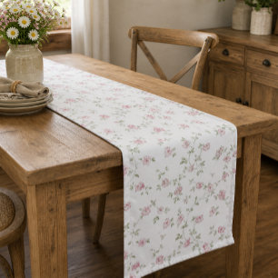 Romantic Vintage Pink Roses Soft Farmhouse Floral Medium Table Runner