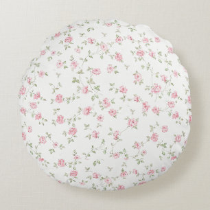 Romantic Vintage Pink Roses Soft Farmhouse Floral Round Cushion