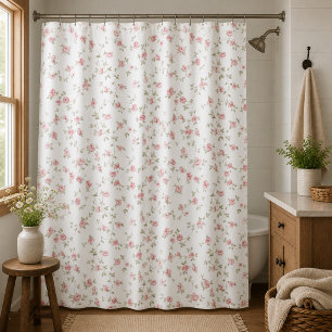 Romantic Vintage Pink Roses Soft Farmhouse Floral Shower Curtain