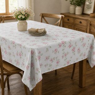 Romantic Vintage Pink Roses Soft Farmhouse Floral Tablecloth