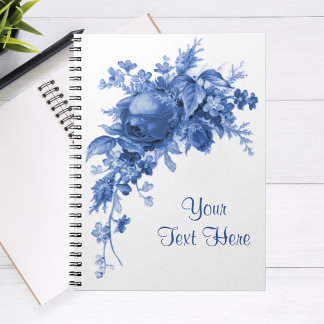 Romantic Vintage Rose In Blue Spiral Notebook