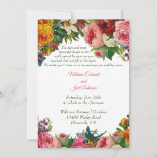 Romantic Vintage Roses & Bluebird Wedding Invitation