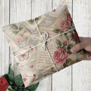 Romantic Vintage Roses Letters Butterfly Decoupage Tissue Paper