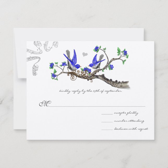 Romantic Vintage Royal Blue Wedding RSVP (Front)