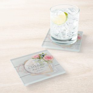 Romantic vintage spring flower editable wedding glass coaster