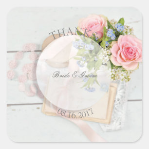 Romantic vintage spring flower editable wedding square sticker