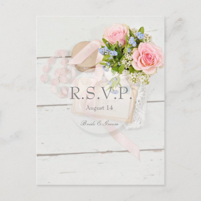 Romantic vintage spring flower wedding RSVP Invitation Postcard (Front)