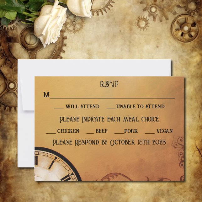 Romantic Vintage Steampunk Victorian Wedding RSVP Card (Creator Uploaded)