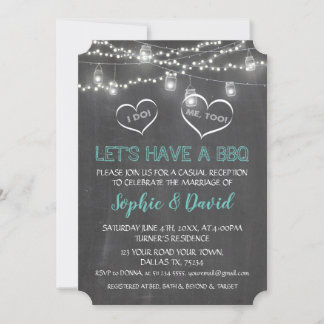 Romantic Vintage String Lights Chalkboard I DO BBQ Invitation