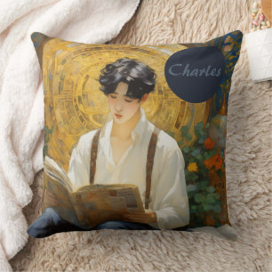 Romantic Vintage Style Art of Boy Reading Cushion