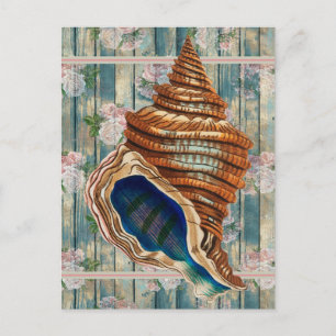 Romantic Vintage Style Blue Seashell Postcard