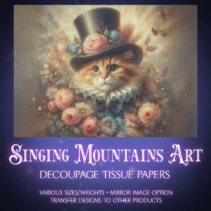 Romantic Vintage Tabby Cat Decoupage Tissue Paper