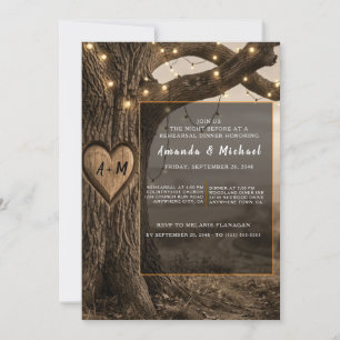 Romantic Vintage Tree with Heart Carving and Glowi Invitation