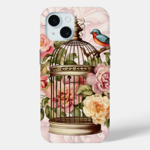 Romantic Vintage Watercolor Floral Birdcage iPhone 15 Case
