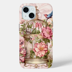 Romantic Vintage Watercolor Floral Birdcage iPhone 15 Case