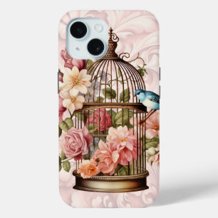 Romantic Vintage Watercolor Floral Birdcage iPhone 15 Case
