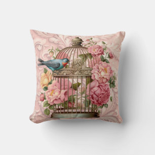 Romantic Vintage Watercolor Floral Birdcage Cushion