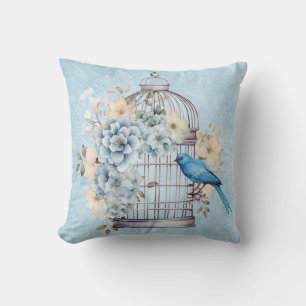 Romantic Vintage Watercolor Floral Birdcage Cushion
