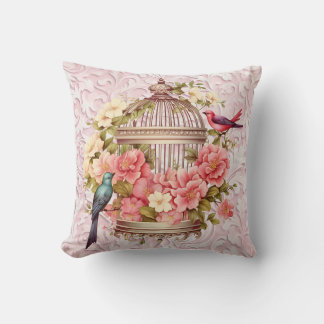 Romantic Vintage Watercolor Floral Birdcage Cushion