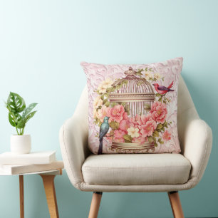 Romantic Vintage Watercolor Floral Birdcage Cushion