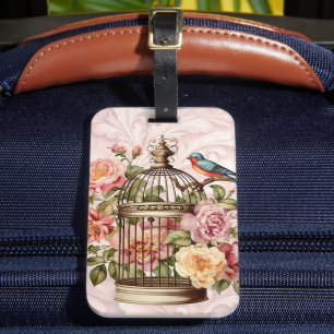 Romantic Vintage Watercolor Floral Birdcage Luggage Tag