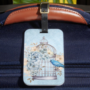 Romantic Vintage Watercolor Floral Birdcage Luggage Tag