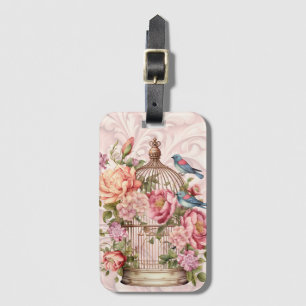 Romantic Vintage Watercolor Floral Birdcage Luggage Tag