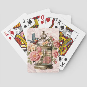 Romantic Vintage Watercolor Floral Birdcage Playing Cards