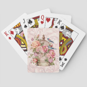Romantic Vintage Watercolor Floral Birdcage Playing Cards