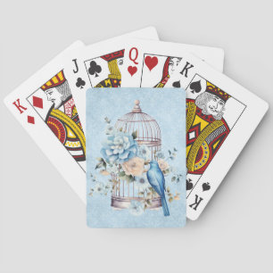 Romantic Vintage Watercolor Floral Birdcage Playing Cards
