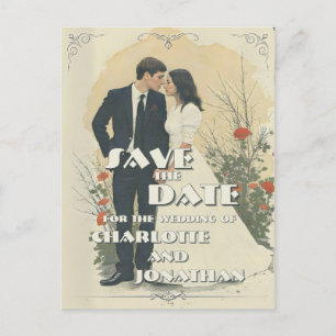 Romantic Vintage Wedding Couple Art Holiday Postca Postcard