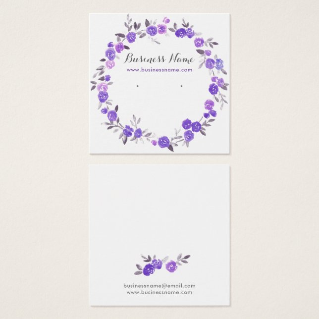 Romantic Violet Floral Background Earring Cards (Front & Back)