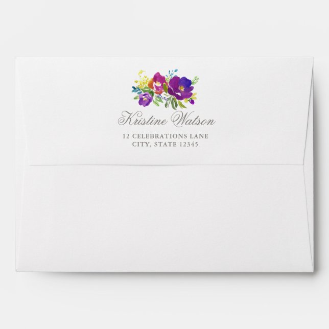 Romantic Violet Floral Envelope w Return Address (Back (Top Flap))