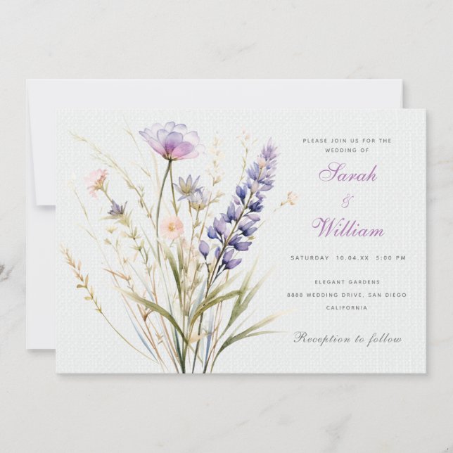 Romantic violet floral Wedding Invitation (Front)