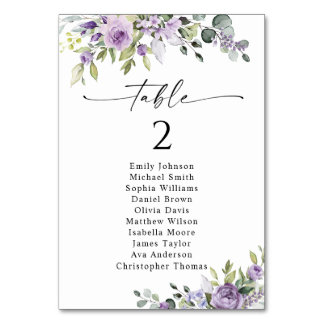 Romantic Violet Flower Table Seating Chart Cards