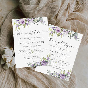 Romantic Violet Flower Wedding Rehearsal Dinner Invitation