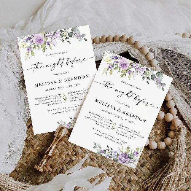 Romantic Violet Flower Wedding Rehearsal Dinner Invitation (Creator Uploaded)