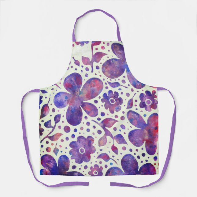 Romantic Violet Flowers and Leaves Original Art Apron (Front)