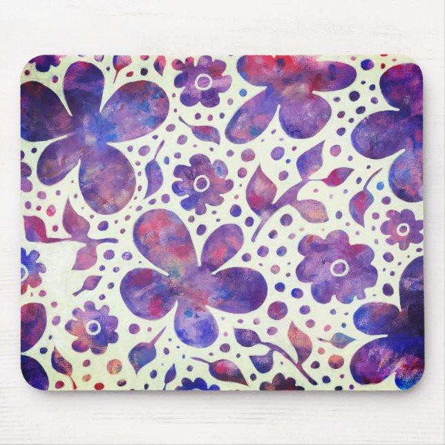 Romantic Violet Flowers and Leaves Original Art Mouse Pad (Front)
