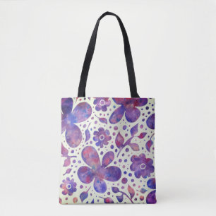 Romantic Violet Flowers and Leaves Original Art Tote Bag