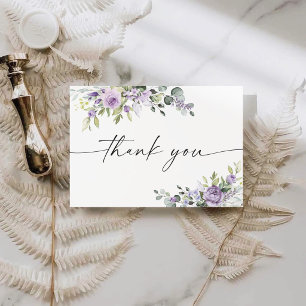 Romantic Violet Flowers Bridal Shower Flat Thank You Card