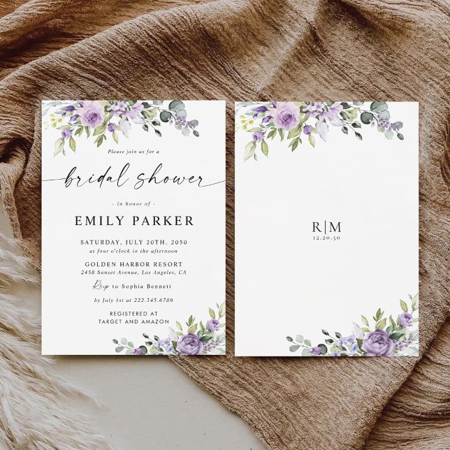 Romantic Violet Flowers Bridal Shower Invitation (Creator Uploaded)