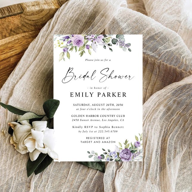Romantic Violet Flowers Bridal Shower Invitation (Creator Uploaded)