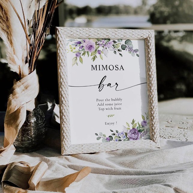 Romantic Violet Flowers Mimosa Bar Sign (Creator Uploaded)